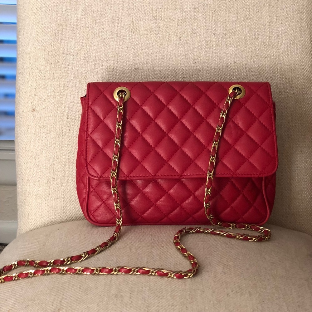 Red Crossbody Bag Gold Chain Purse